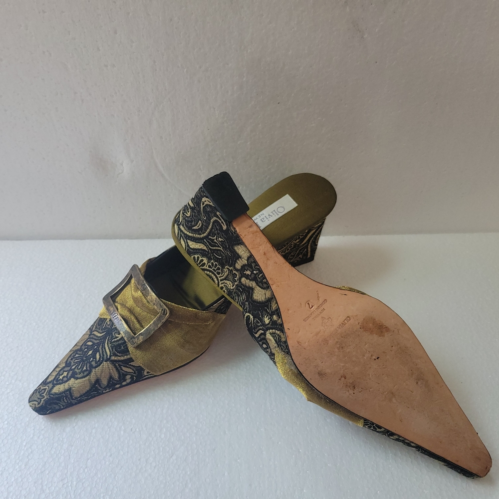 Olivia Rose Tal Gold and Black Brocade Mules - Picture 6 of 6